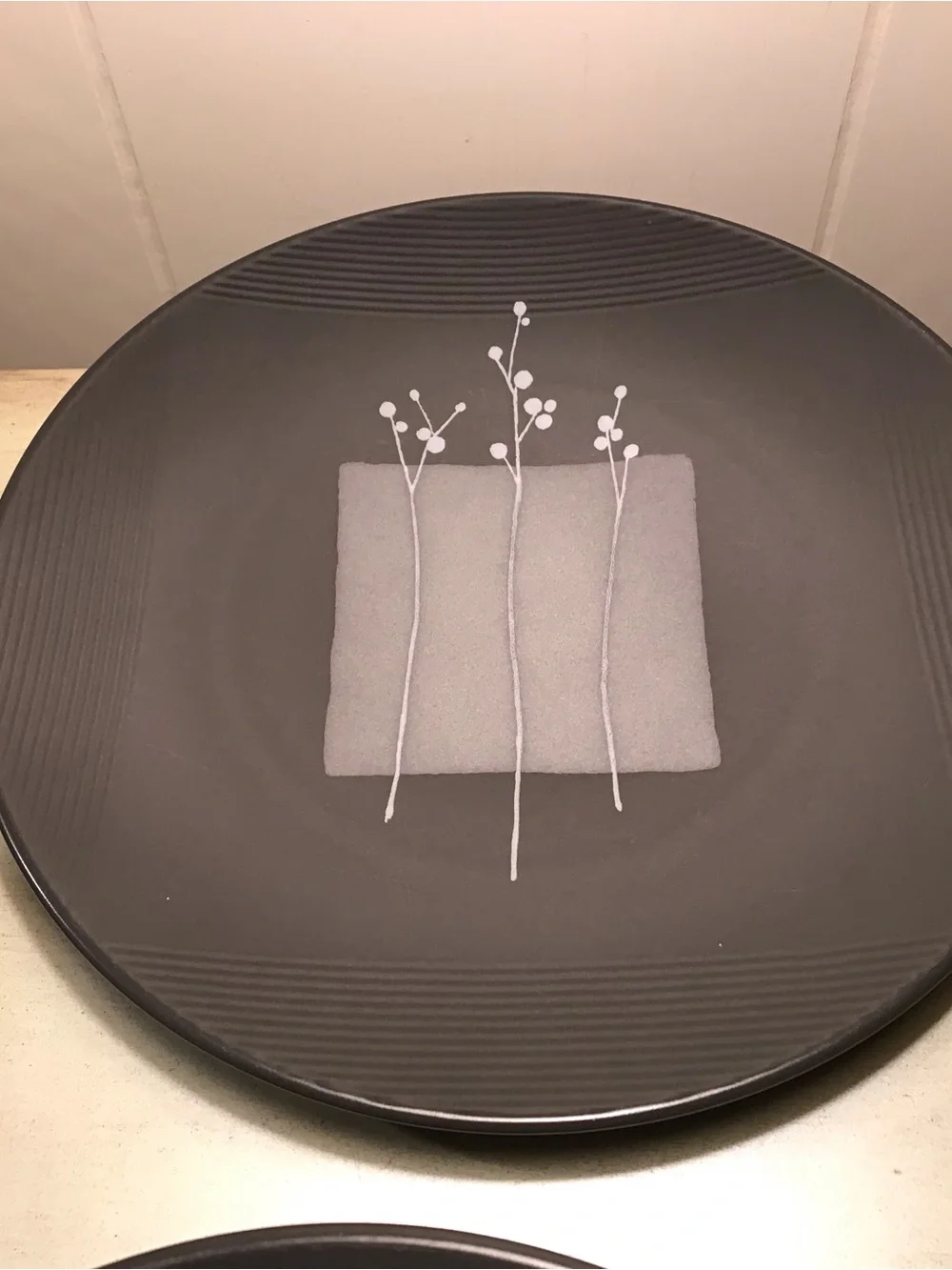 Mikasa Inner Peace Gray Decorative Dinner Plate with White Botanical Design